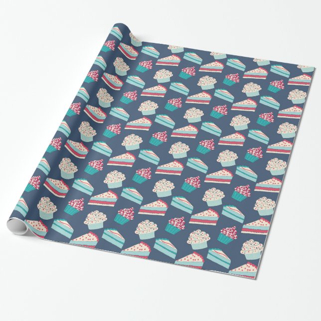 Cakes And Cupcakes Patterned Wrapping Paper (Unrolled)