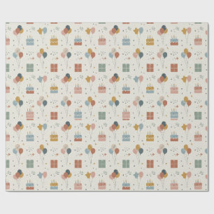 Cakes, Balloons & Confetti Scandi Birthday Wrapping Paper