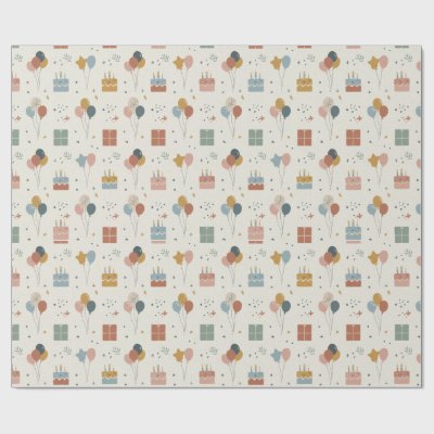 Cakes, Balloons &amp; Confetti Scandi Birthday Wrapping Paper