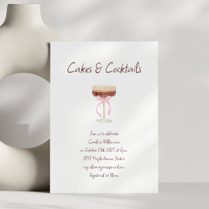 Cakes Cocktails Espresso Martini Pink Bow Party Invitation