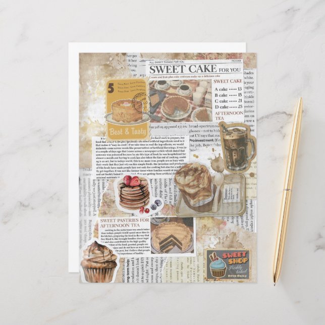 Cakes & Coffee Vintage Ephemera Decoupage Paper (Front/Back In Situ)