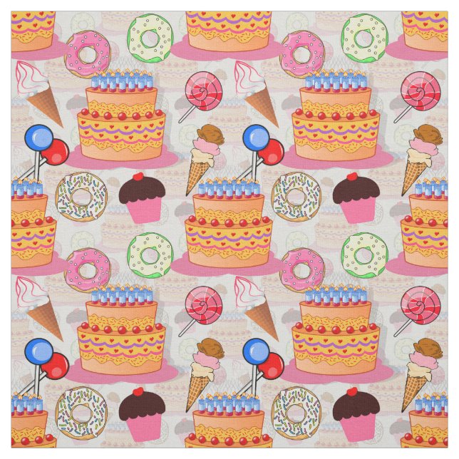  Cakes Cupcakes Lollipop Donuts Icecream Textile Fabric (Swatch)