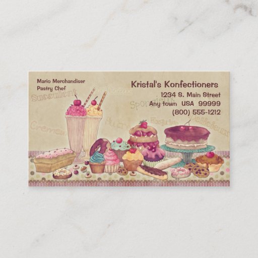 Customizable Cakes, Pies, Cookies, Ice Cream Business Card