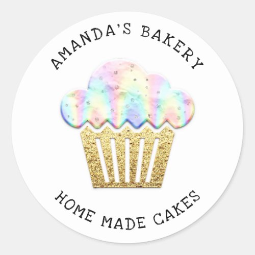 Cakes Sweet Cupcake Home Vegan Bakery Glitter Gold Classic Round Sticker