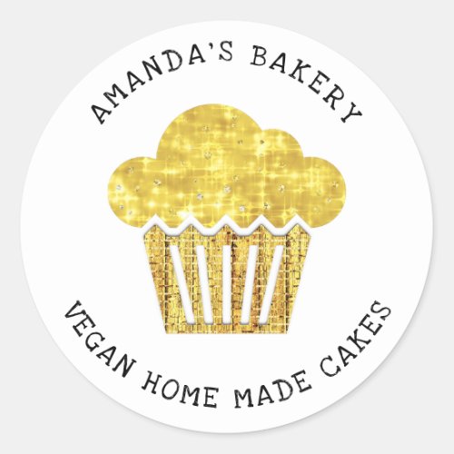 Cakes Sweet Cupcake Home Vegan Bakery Gold White Classic Round Sticker