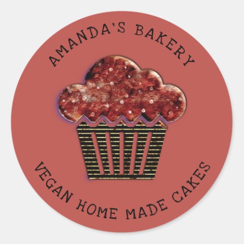 Cakes Sweet Cupcake Home Vegan Bakery Muffin Brown Classic Round Sticker
