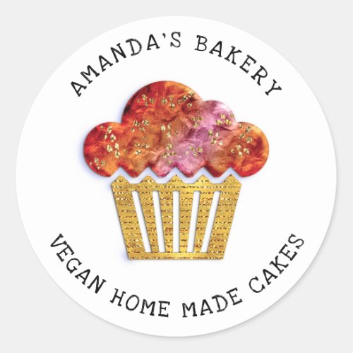 Cakes Sweet Homemade Bakery Muffin Gold Coral Classic Round Sticker