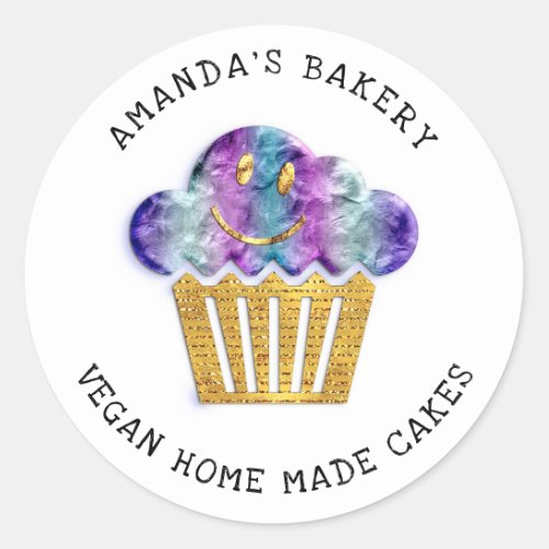 Cakes Sweet Homemade Bakery Muffin Gold Pink Classic Round Sticker