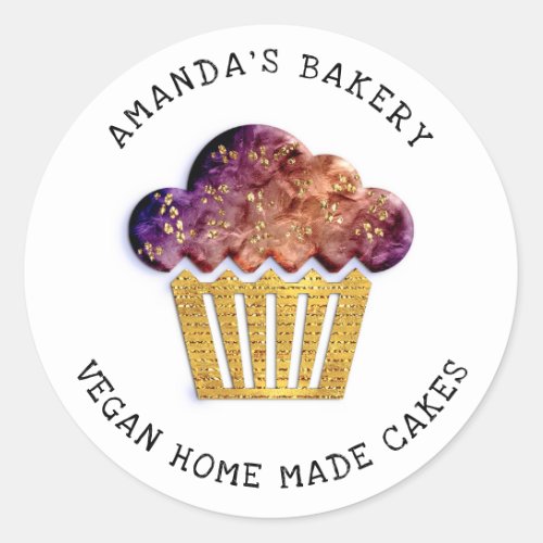 Cakes Sweet Homemade Bakery Muffin Gold Rose Viole Classic Round Sticker