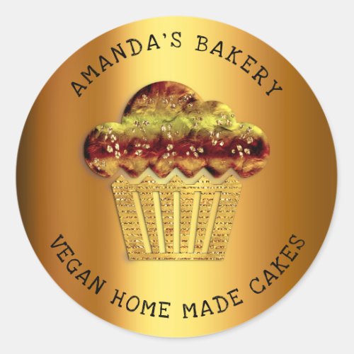 Cakes Sweet Homemade Bakery Muffin Gold Unique Classic Round Sticker