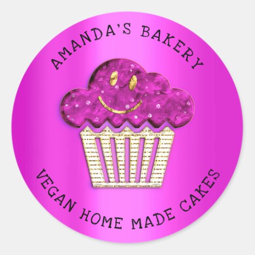 Cakes Sweet Homemade Bakery Muffin Smile Gold Pink Classic Round Sticker