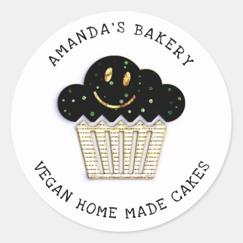 Cakes Sweet Homemade Bakery Muffin Smile Green Gol Classic Round Sticker