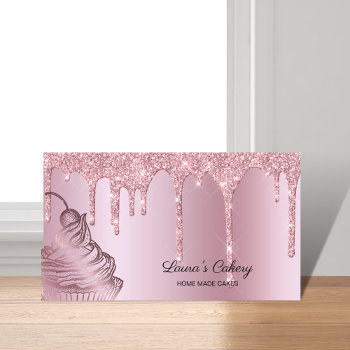 Cakes & Sweets Cupcake  Bakery Dripping Rose Gold Business Card by smmdsgn at Zazzle