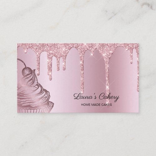 Cakes  Sweets Cupcake  Bakery Dripping Rose Gold Business Card