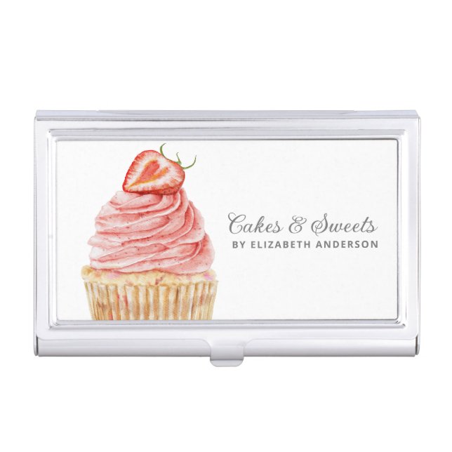Cakes & Sweets Cupcake Bakery Pastry Chef Business Card Case (Front)