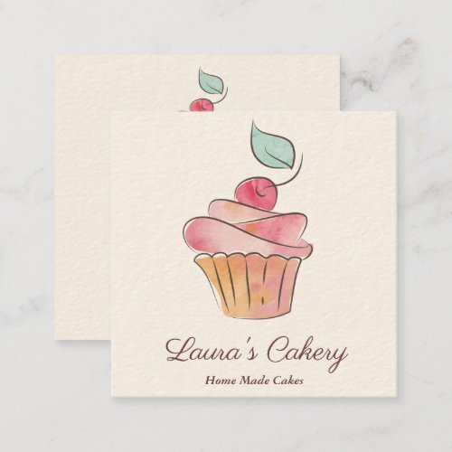 Cakes Sweets Cupcake Bakery Watercolor Vintage Squ Square Business Card