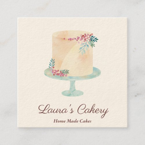Cakes Sweets Cupcake Bakery Watercolor Vintage Square Business Card