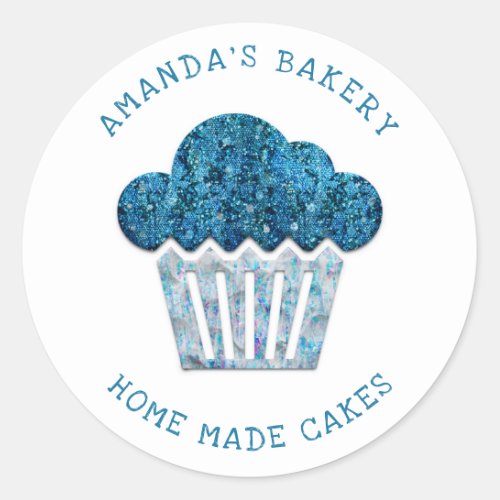 Cakes Sweets Cupcake Home Bakery 3D Blue Navy Classic Round Sticker