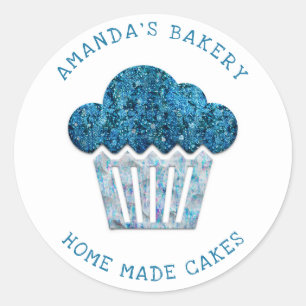 Cakes Sweets Cupcake Home Bakery 3D Blue Navy Classic Round Sticker