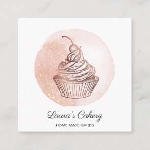 Cakes & Sweets Cupcake Home Bakery Blush Pink Square Business Card