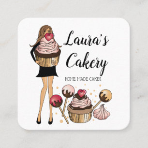 Cakes & Sweets Cupcake Home Bakery Cute Girl Square Business Card