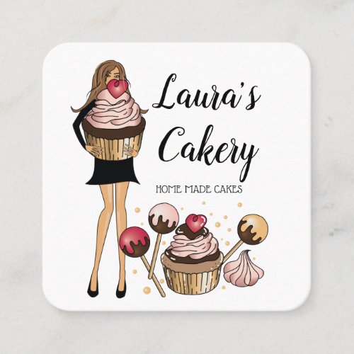 Cakes  Sweets Cupcake Home Bakery Cute Girl Square Business Card