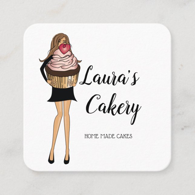 Cakes & Sweets Cupcake Home Bakery Cute Girl Square Business Card (Front)