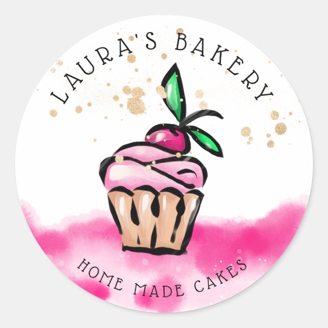 Cakes & Sweets Cupcake Home Bakery cute girly Classic Round Sticker (Front)