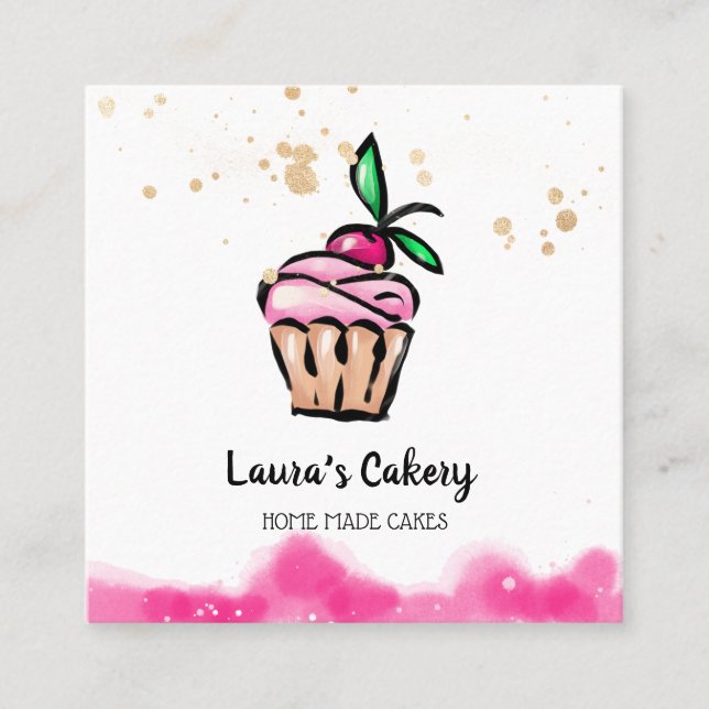 Cakes & Sweets Cupcake Home Bakery cute girly Square Business Card (Front)