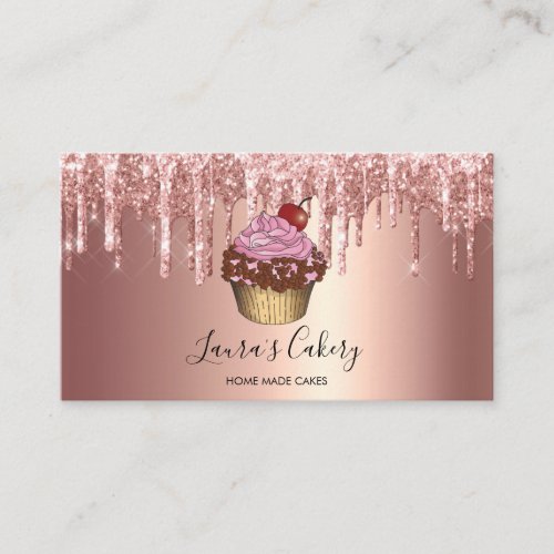 Cakes  Sweets Cupcake Home Bakery Dripping Gold B Business Card