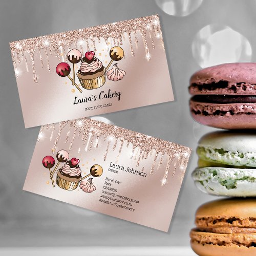 Cakes  Sweets Cupcake Home Bakery Dripping Gold B Business Card