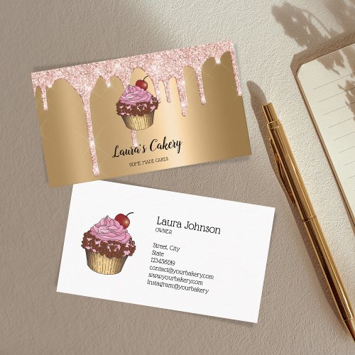 Cakes  Sweets Cupcake Home Bakery Dripping Gold B Business Card