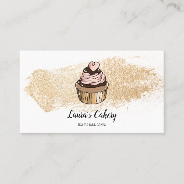 Cakes & Sweets Cupcake Home Bakery Dripping Gold Business Card (Front)