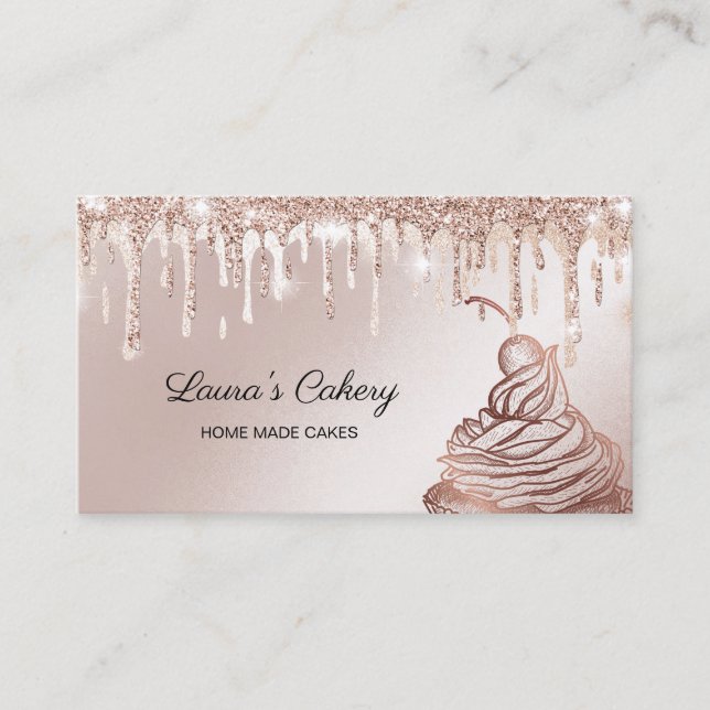Cakes & Sweets Cupcake Home Bakery Dripping Gold Business Card (Front)
