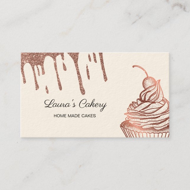 Cakes & Sweets Cupcake Home Bakery Dripping Gold Business Card (Front)