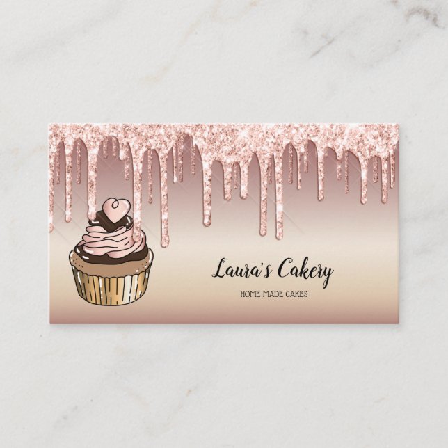 Cakes & Sweets Cupcake Home Bakery Dripping Gold Business Card (Front)