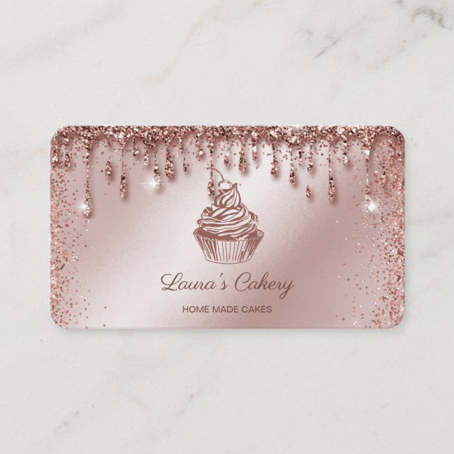 Cakes & Sweets Cupcake Home Bakery Dripping Gold Business Card (Front)