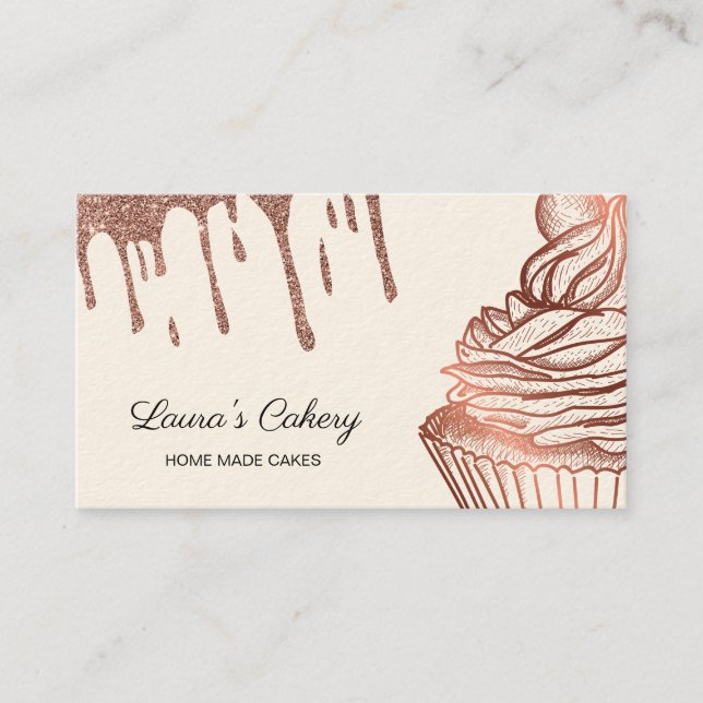 Cakes & Sweets Cupcake Home Bakery Dripping Gold Business Card (Front)