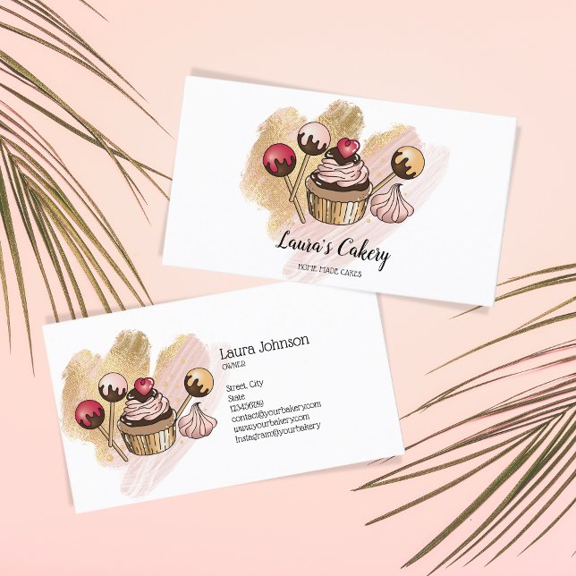 Cakes & Sweets Cupcake Home Bakery Dripping Gold Business Card (Creator Uploaded)