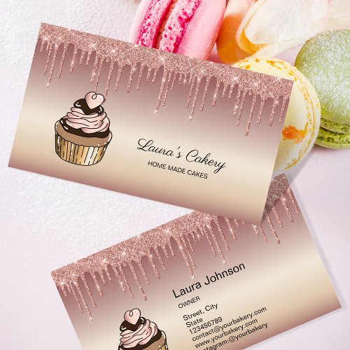 Cakes  Sweets Cupcake Home Bakery Dripping Gold Business Card