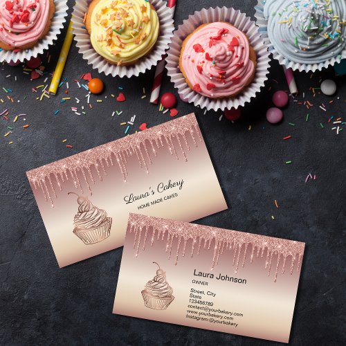 Cakes  Sweets Cupcake Home Bakery Dripping Gold Business Card