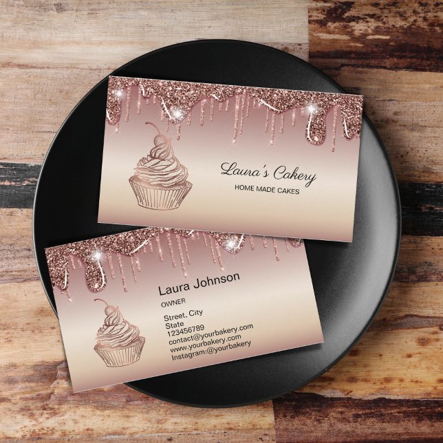 Cakes & Sweets Cupcake Home Bakery Dripping Gold Business Card