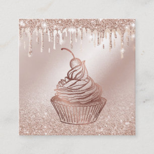 Cakes & Sweets Cupcake Home Bakery Dripping Gold Square Business Card