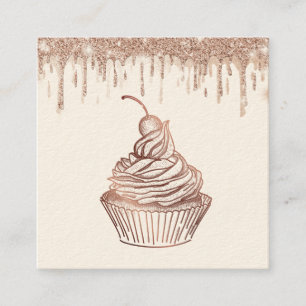 Cakes & Sweets Cupcake Home Bakery Dripping Gold Square Business Card