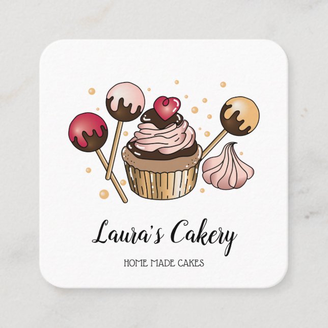 Cakes & Sweets Cupcake Home Bakery Dripping Gold Square Business Card (Front)