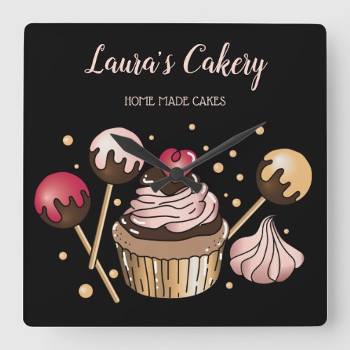 Cakes  Sweets Cupcake Home Bakery Dripping Gold Square Wall Clock