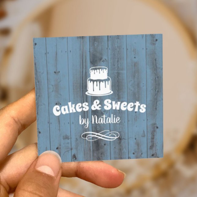 Cakes & Sweets Cupcake Home Bakery Dusty Blue Square Business Card (Creator Uploaded)