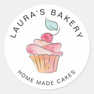 Cakes Sweets Cupcake Home Bakery Girly Watercolor Classic Round Sticker