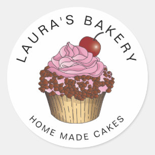 Cakes Sweets Cupcake Home Bakery Girly Watercolor Classic Round Sticker