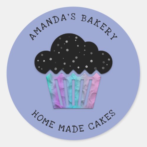 Cakes Sweets Cupcake Home Bakery Holograph Blue Classic Round Sticker